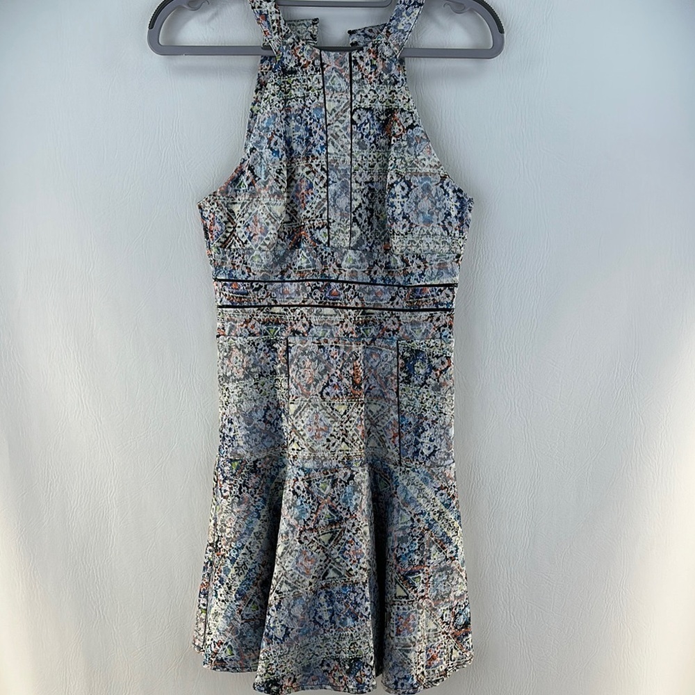 Parker Racer Back Jacquard Mosaic Print Tulip Mini Dress - Picture 2 of 13